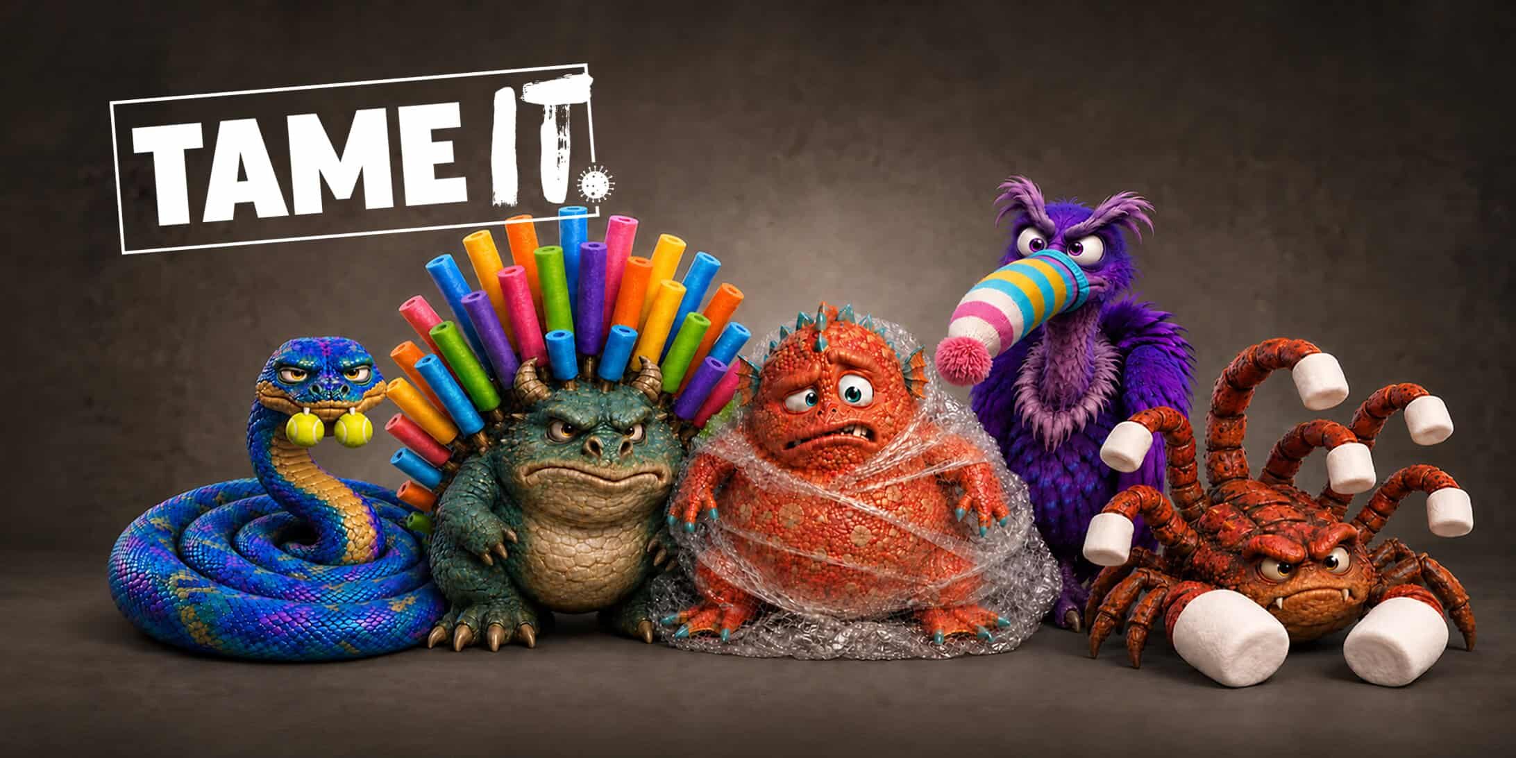 Tame it logo with monsters